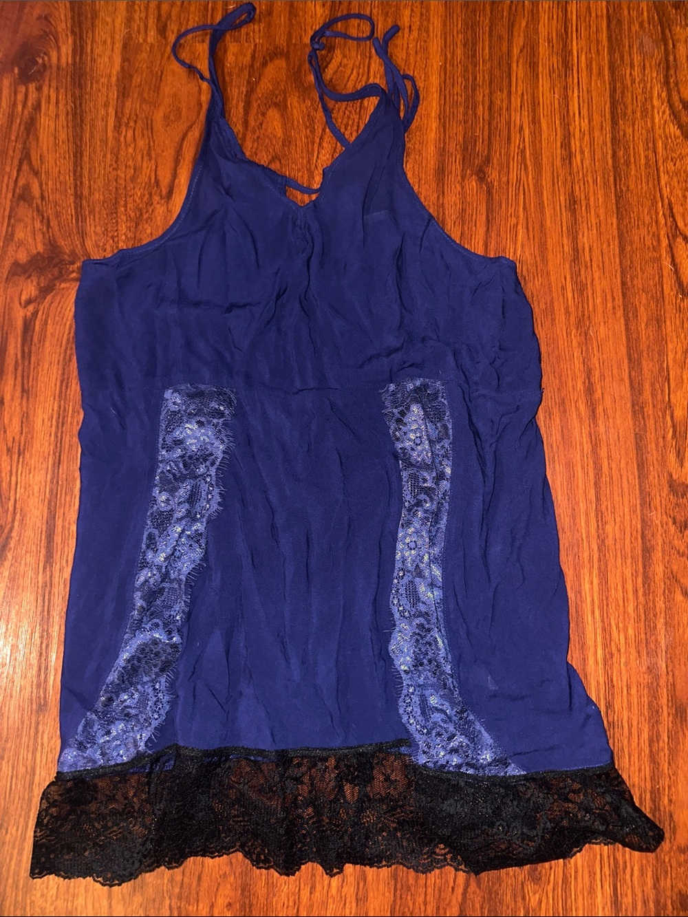 Free People intimates Navy Lace-Trim Silk Cami size mall